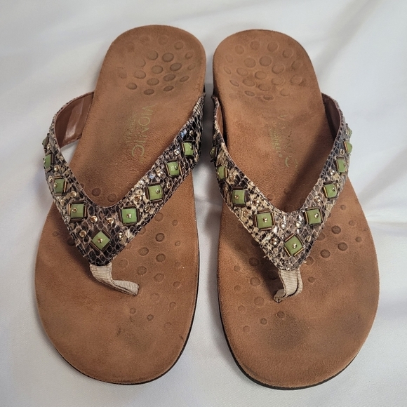 Vionic Floriana Brown Snakeskin Jewel Sandals Flipflops Women's Size 9 - Picture 2 of 8